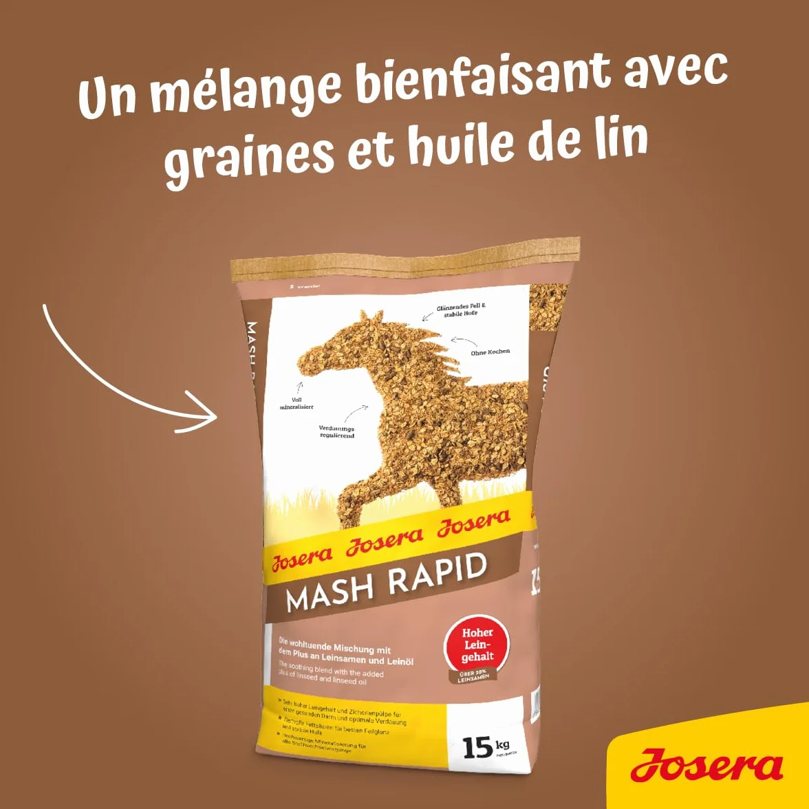 JOSERA Mash Rapide 15 kg Aliment Premium pour cheval Sans céréales