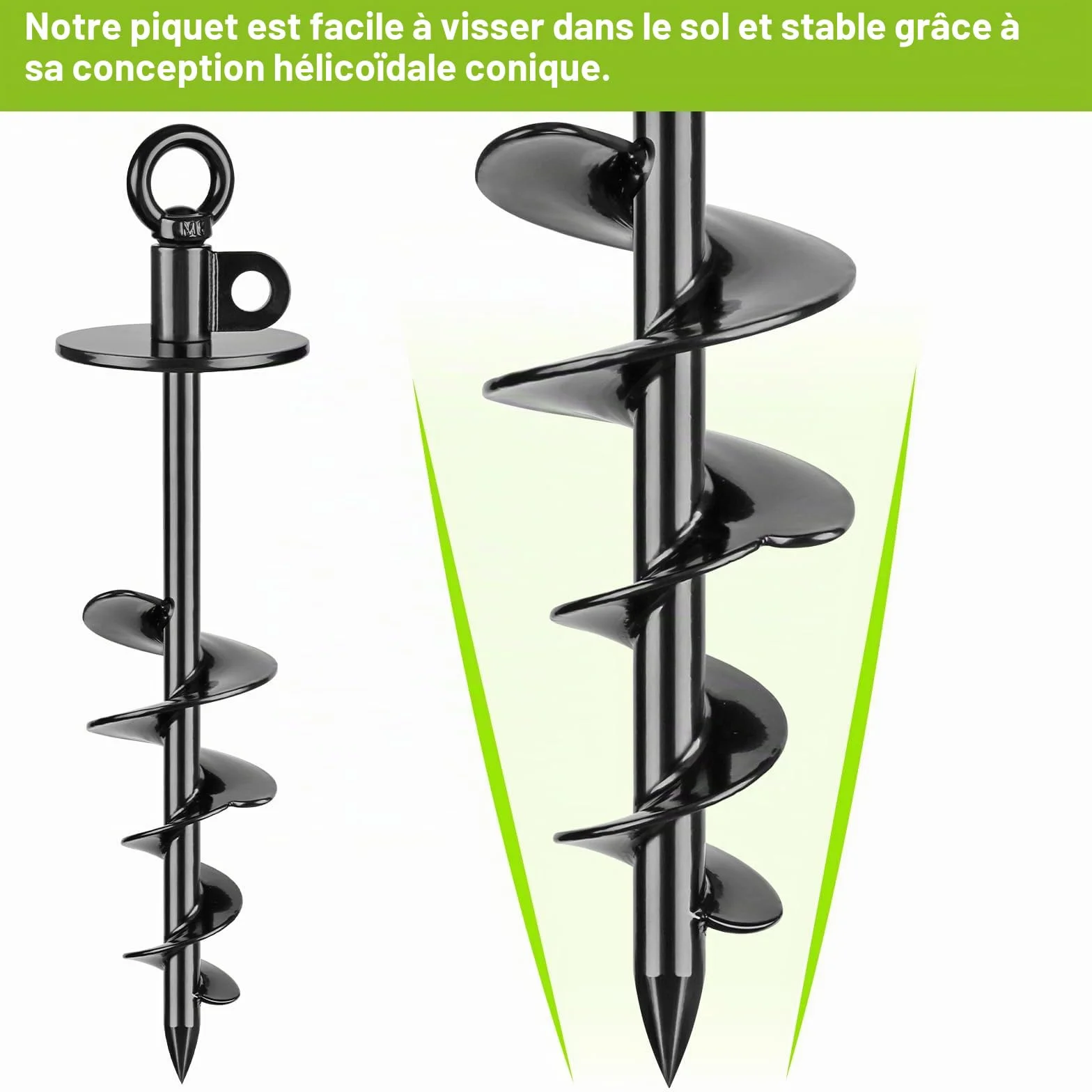 Piquet d'attache robuste pour chiens 100 kg sans nœuds noir