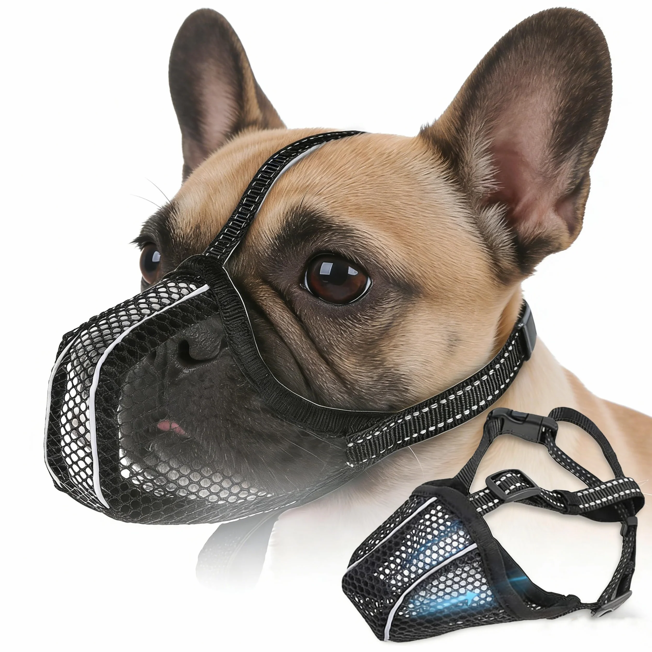 Muselière pour Chien, Respirante, réglable, Anti-Fress, réfléchissante, Protection légère, pour Chiens de Petite, Moyenne et Grande Taille, Panier de Dentition, en Maille, Noire, Taille (S)