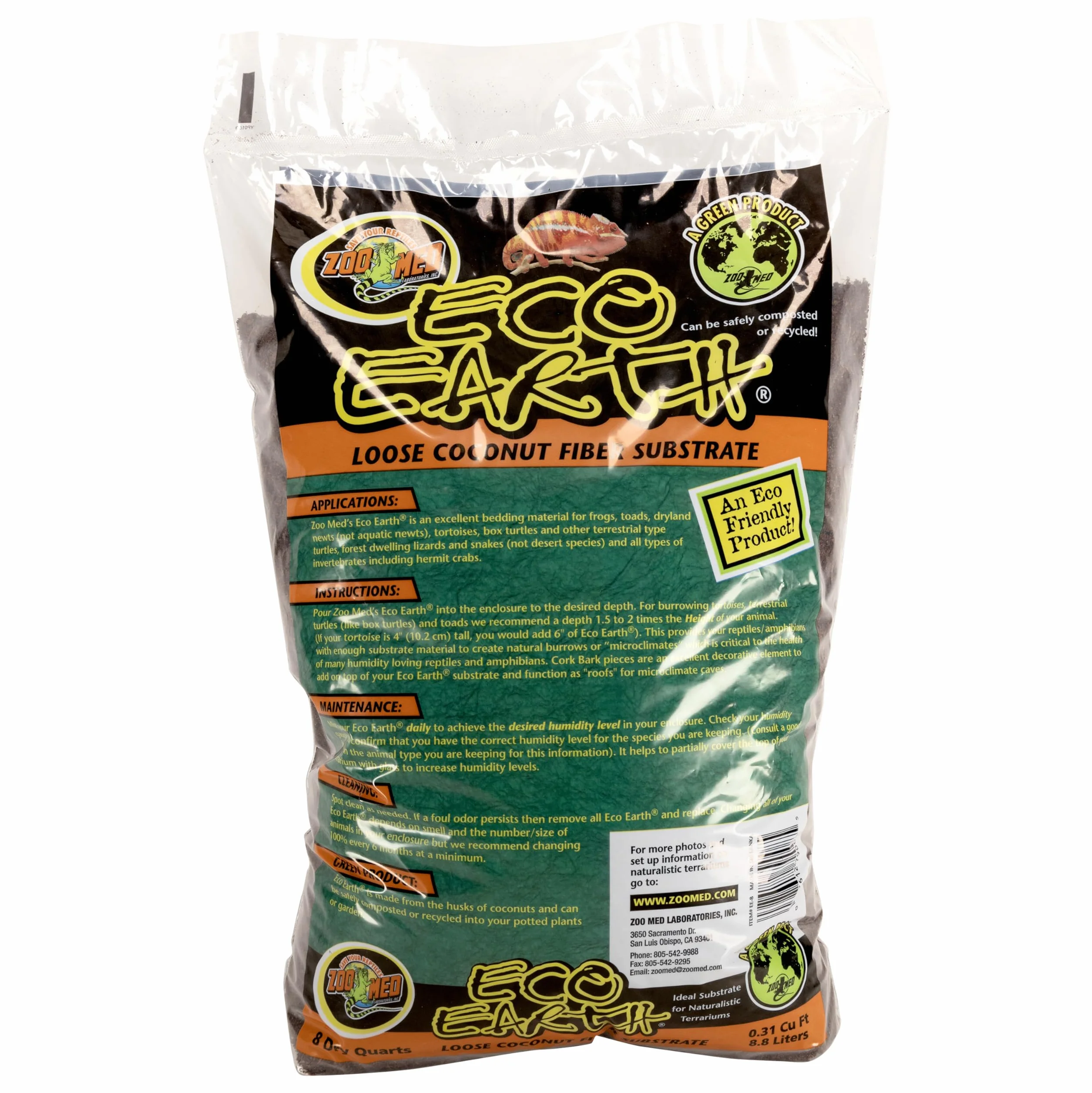 Zoo Med Eco Earth Substrat Reptile Amphibien 8,8 L