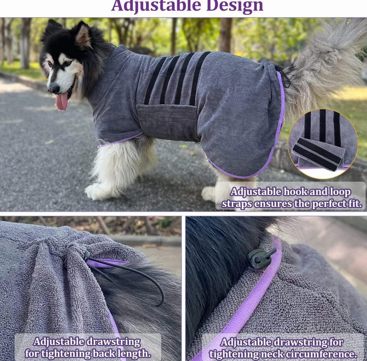Peignoir pour Chien Super Absorbante, Séchage Rapide, Taille Moyenne/Grande