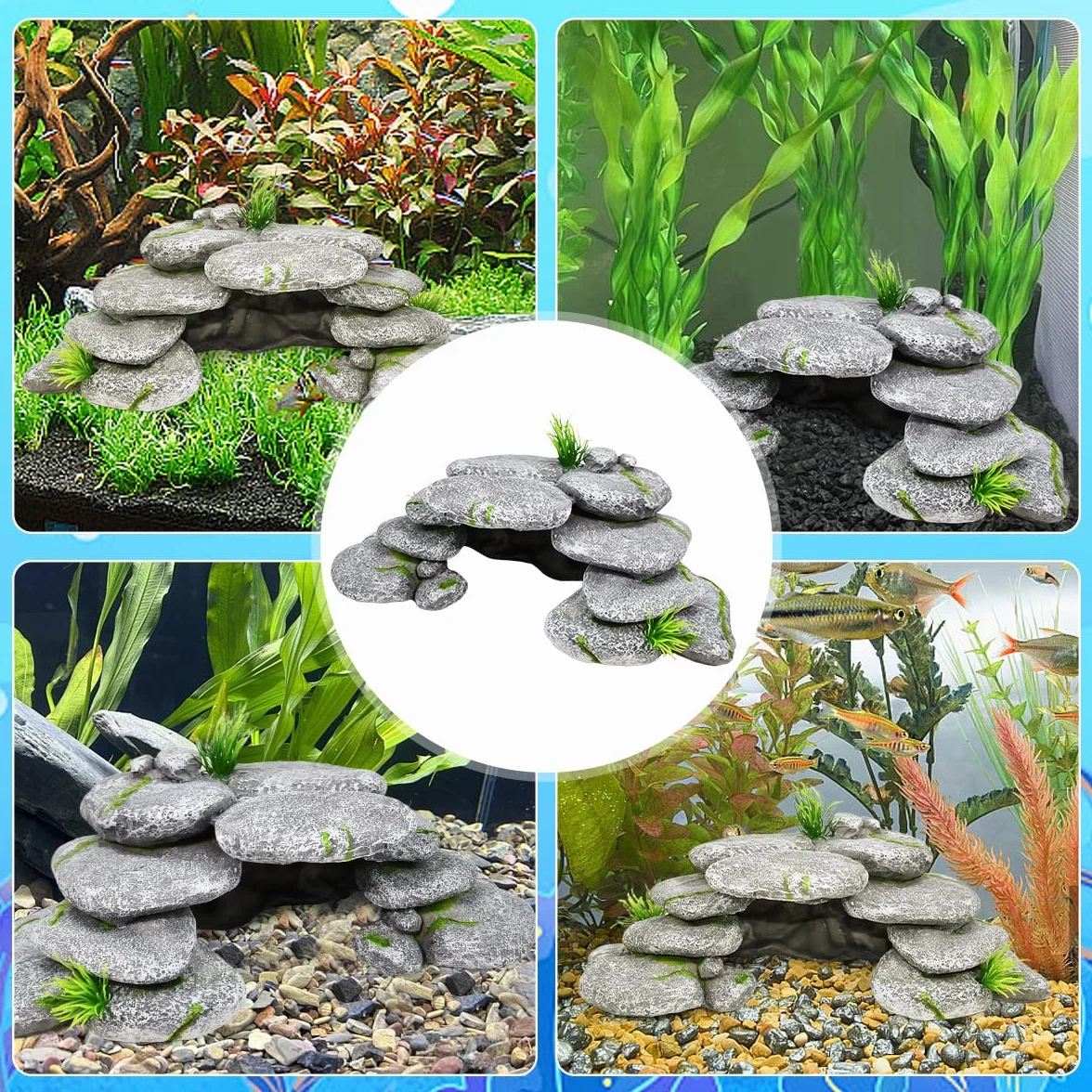 Cachette Aquarium Tortue 23x12.5x7.5cm Décoration Résine Pierre Cachette Grotte Reptile Poisson