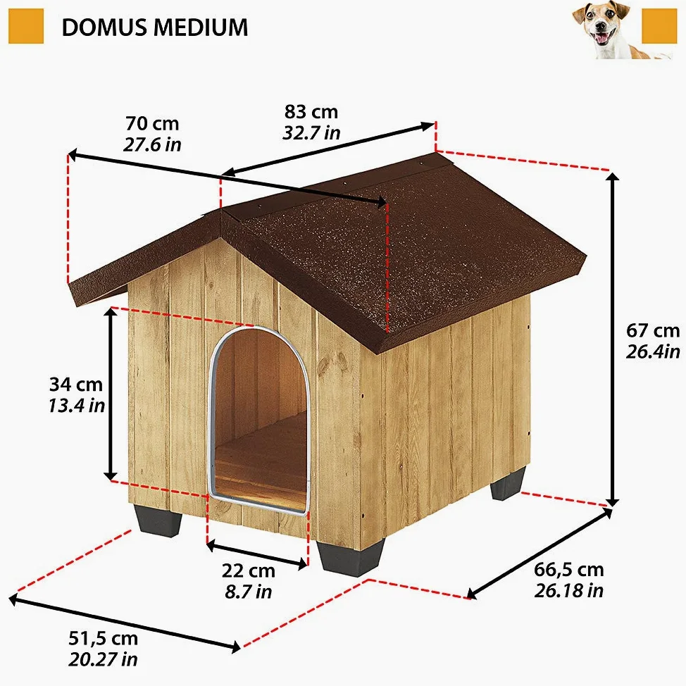 Ferplast Niche pour Chiens pour l'extérieur Domus Medium en Bois FSC, Pieds isolants en Plastique, Grille pour l'aération, Porte Anti-morsures en Aluminium
