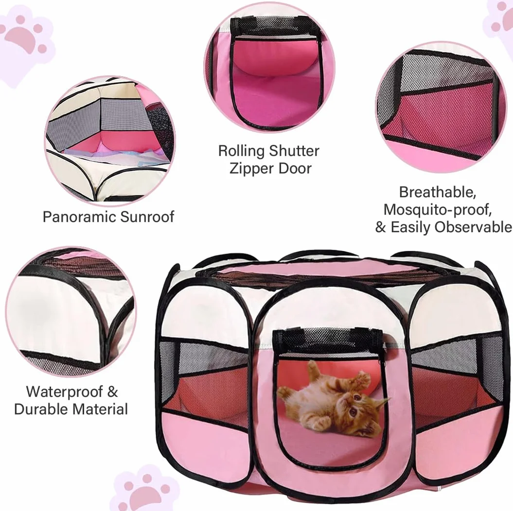 Boîte à Chiots Pliable 74 x 74 x 43 cm Rouge Rose pour Chat Lapins Intérieur Extérieur