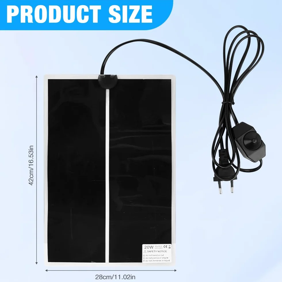 Tapis Chauffant Reptile 20W avec Contrôle de Température pour Terrarium Tortue Serpents Lézards