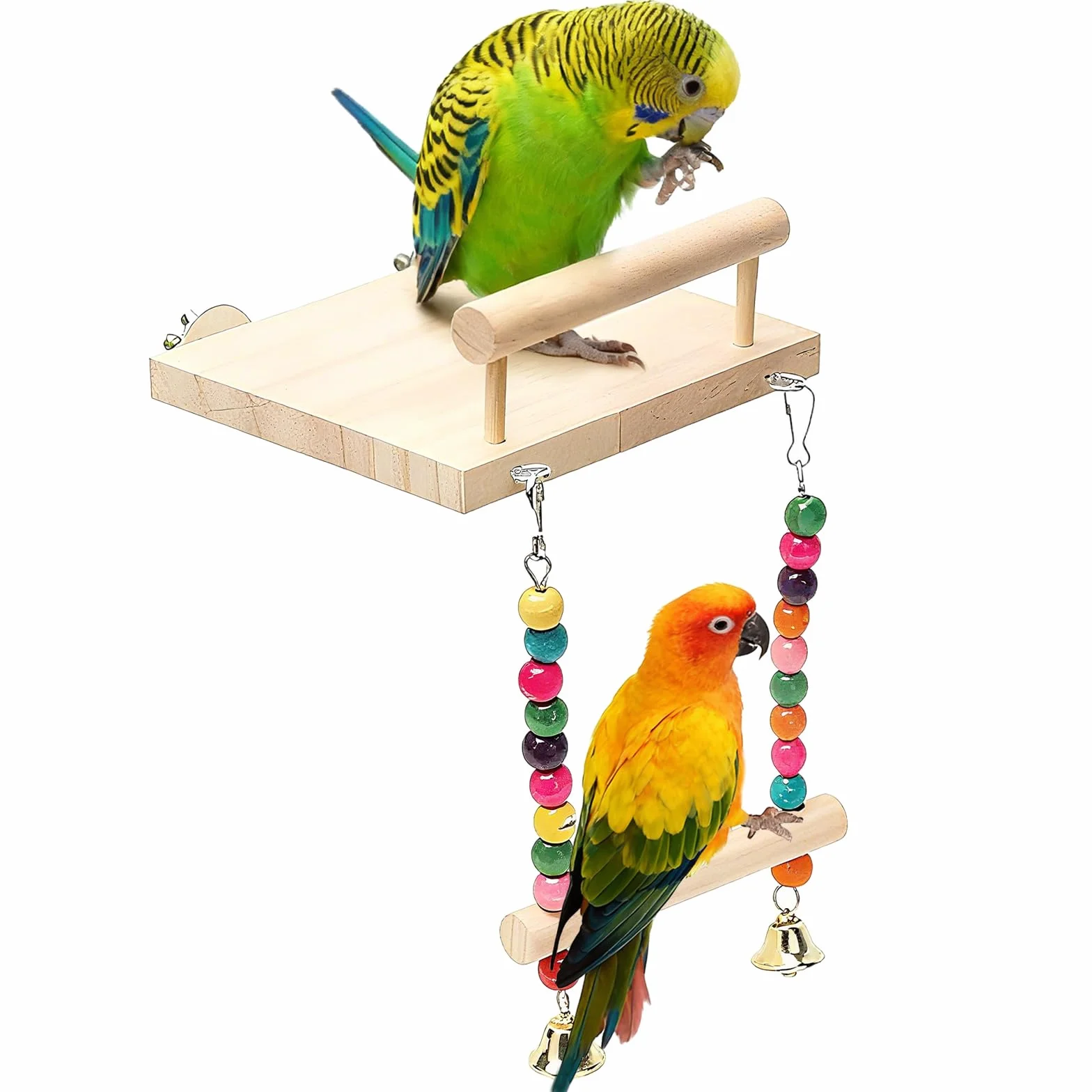 Perchoir Perroquet en Bois ZhouWei, Jouet Oiseaux avec Balançoire pour Cage, Accessoire Calopsittes Inséparables Canaris