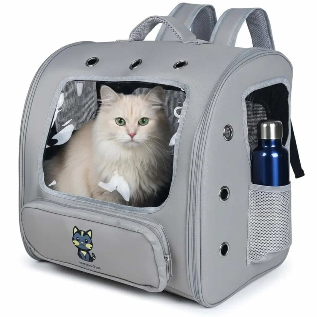 Sac de Transport pour Chat avec fenêtre panoramique – Structure Rigide, Ventilation Multiple – 45×30×40 cm (Gris foncé)