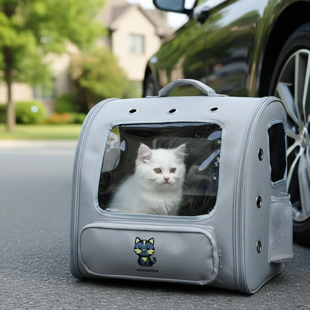 Sac de Transport pour Chat avec fenêtre panoramique – Structure Rigide, Ventilation Multiple – 45×30×40 cm (Gris foncé)