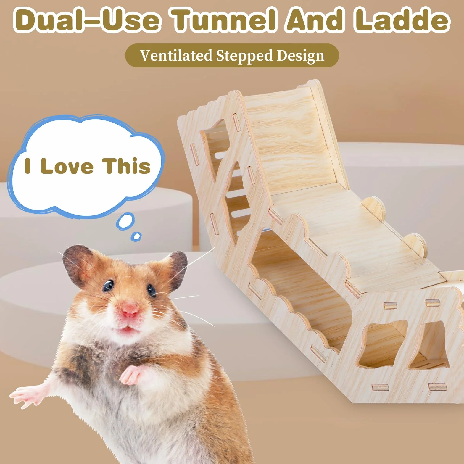 HJZHI Cachette polyvalente pour hamster et tunnel d'exploration, maison de hamster avec échelle d'escalade en bois pour gerbilles, hamsters, petits accessoires pour animaux de compagnie (style C)
