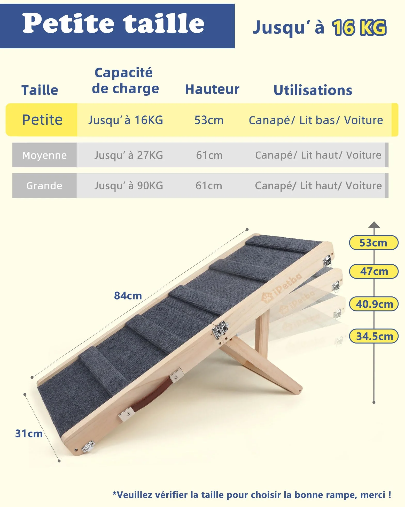 Rampe pour Chien pour Lit & Canapé Antidérapant Pliable Réglable Jusqu'à 16 kg