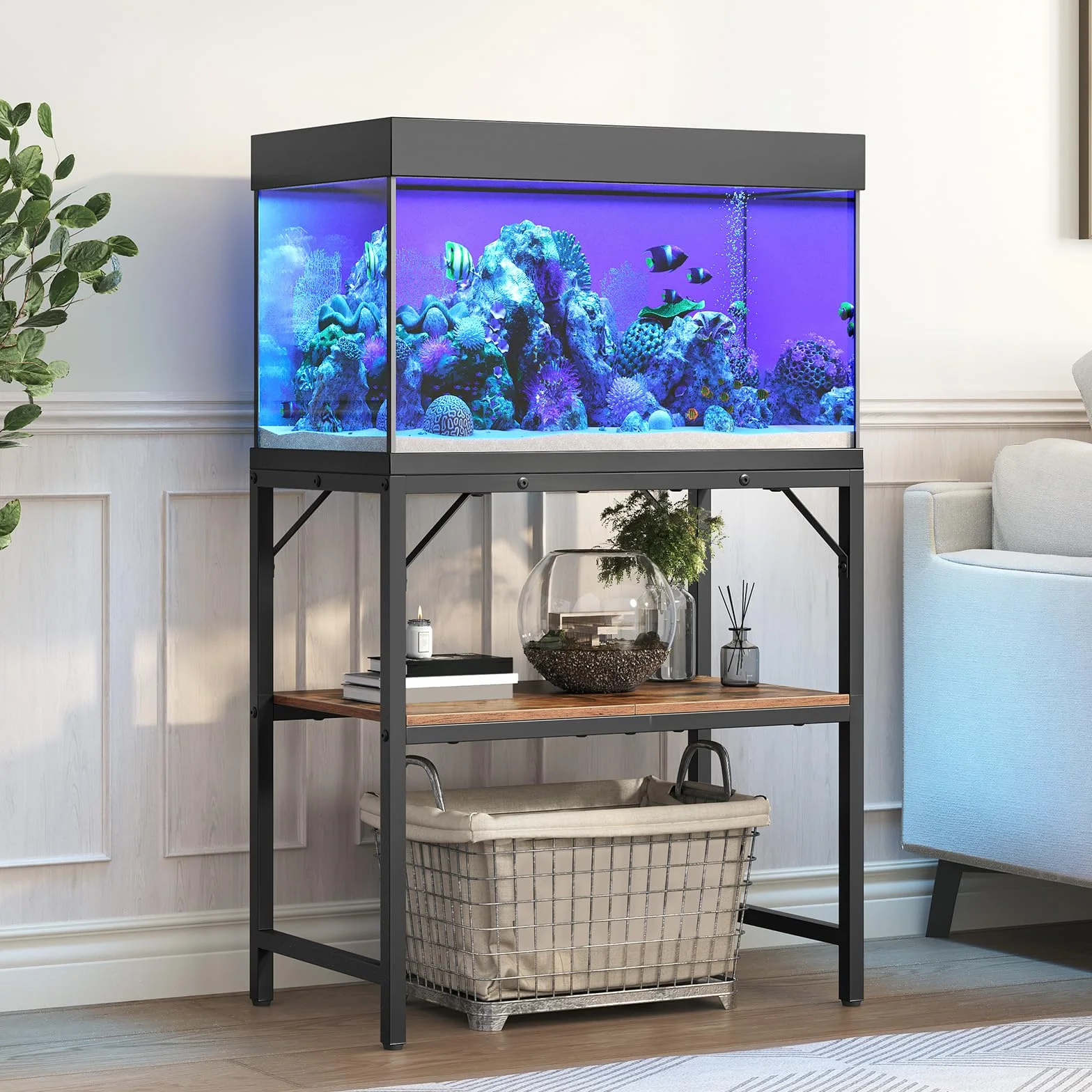 Meuble d'aquarium 20 L, Support 2 étages 204 kg 61x30x62 cm Marron