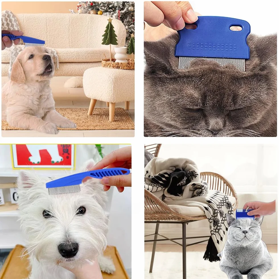 Set de 4 peignes anti puces pour chats et chiens, peigne de toilettage multifonctionnel
