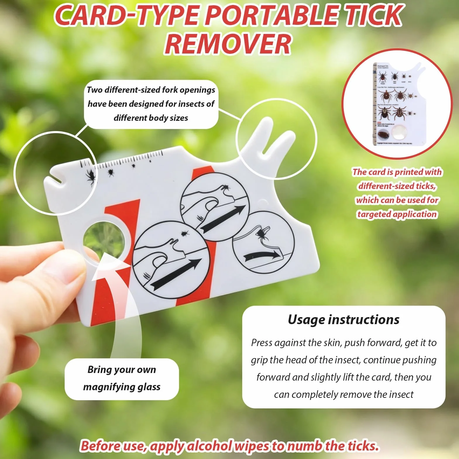 Lot de 7 Carte De Retrait De Tiques - Tire-Tique avec Loupe, Nettoyage Rapide des Tiques - pour Humains, Chiens, Chats