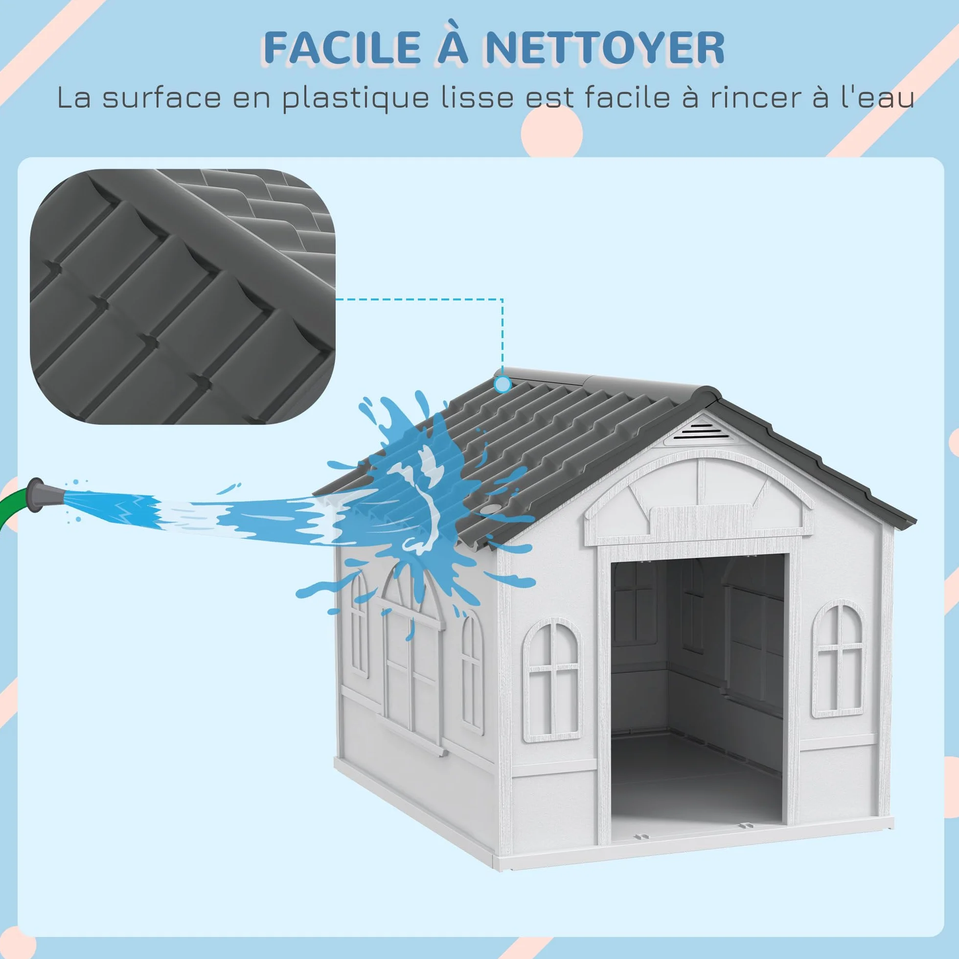 PawHut Niche d'extérieur en PP Blanc pour Chiens Petite et Moyenne Taille 65 x 75.7 x 63 cm