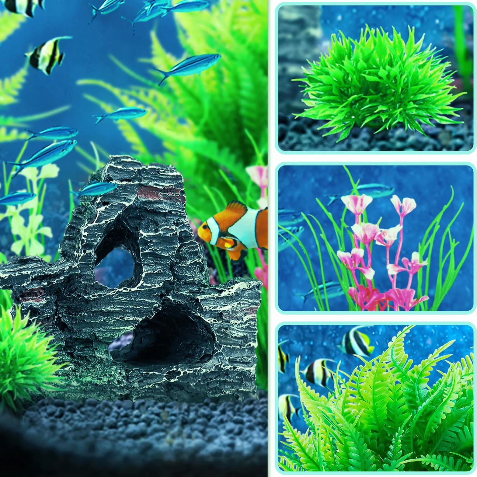 QUOZUO 9 Pièces Décoration Aquarium Plastique Rocher Polyrésine Grotte