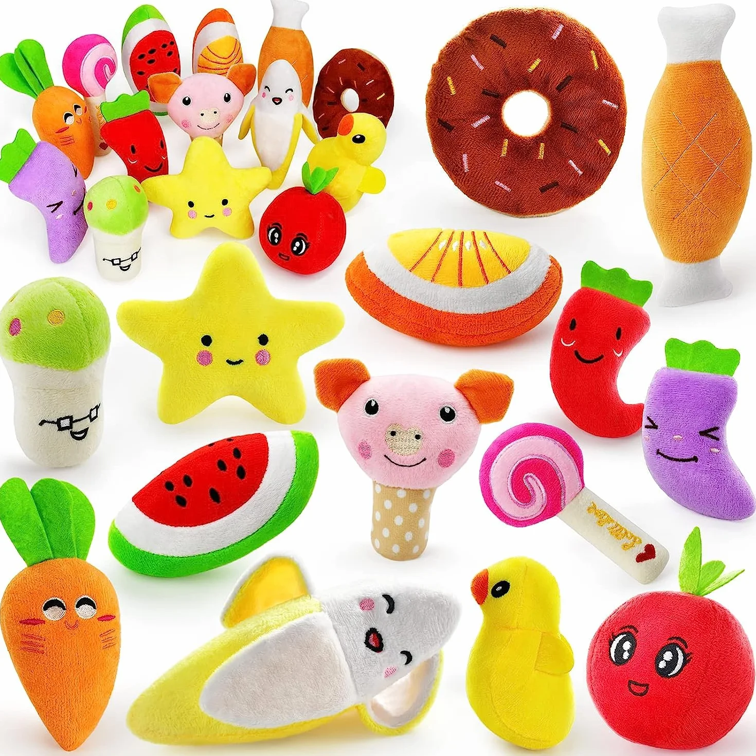 Legend Sandy Lot de 14 Jouets couineurs en Peluche pour Chiens Fruits Légumes