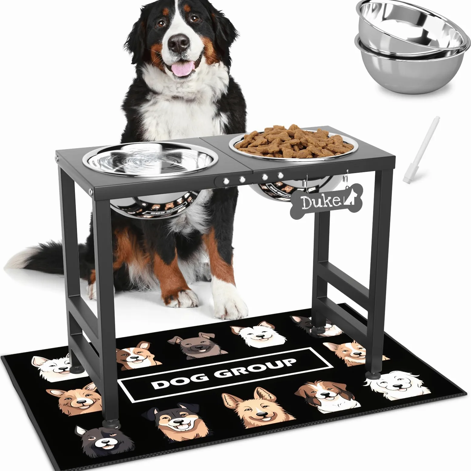 ADENGL Gamelles surélevées pour chiens de grande et grande race, support de bol surélevé avec 2 gamelles en acier inoxydable (2,863 g) et tapis anti-déversement, mangeoire pour chiens de très grande