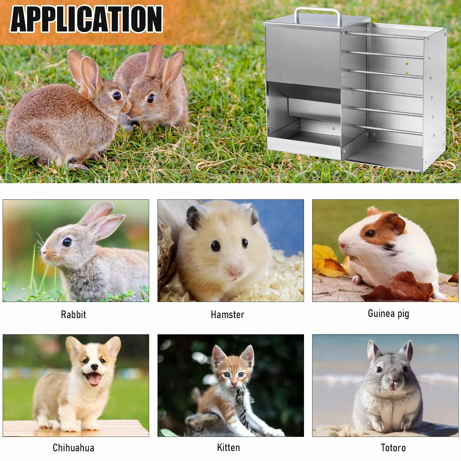 Mangeoire Automatique pour Lapin 2 en 1 avec Bouteille d'Eau 5L Distributeur Acier Inoxydable