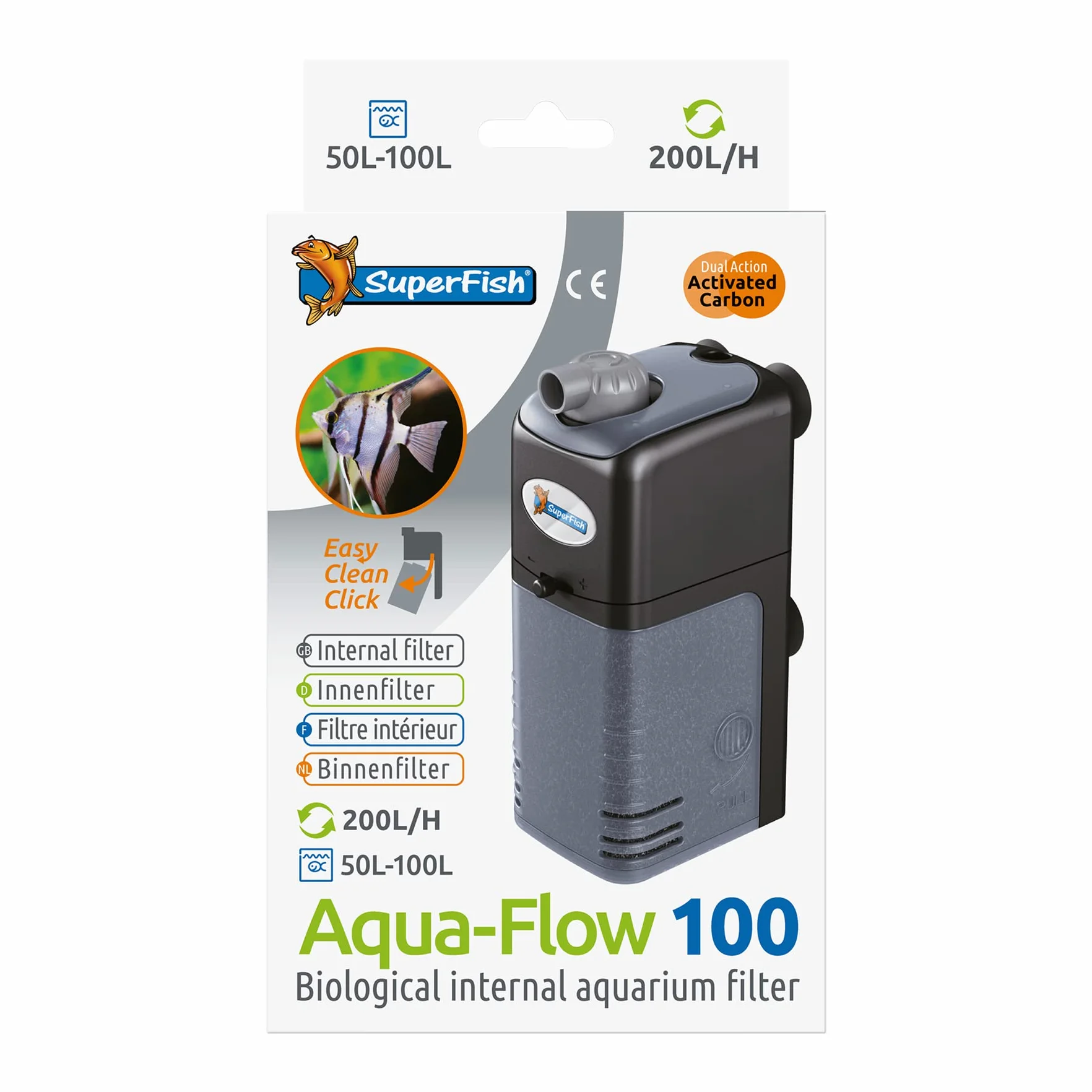 Superfish Aqua Flow 100 Filtre Interne 200 l/h Noir