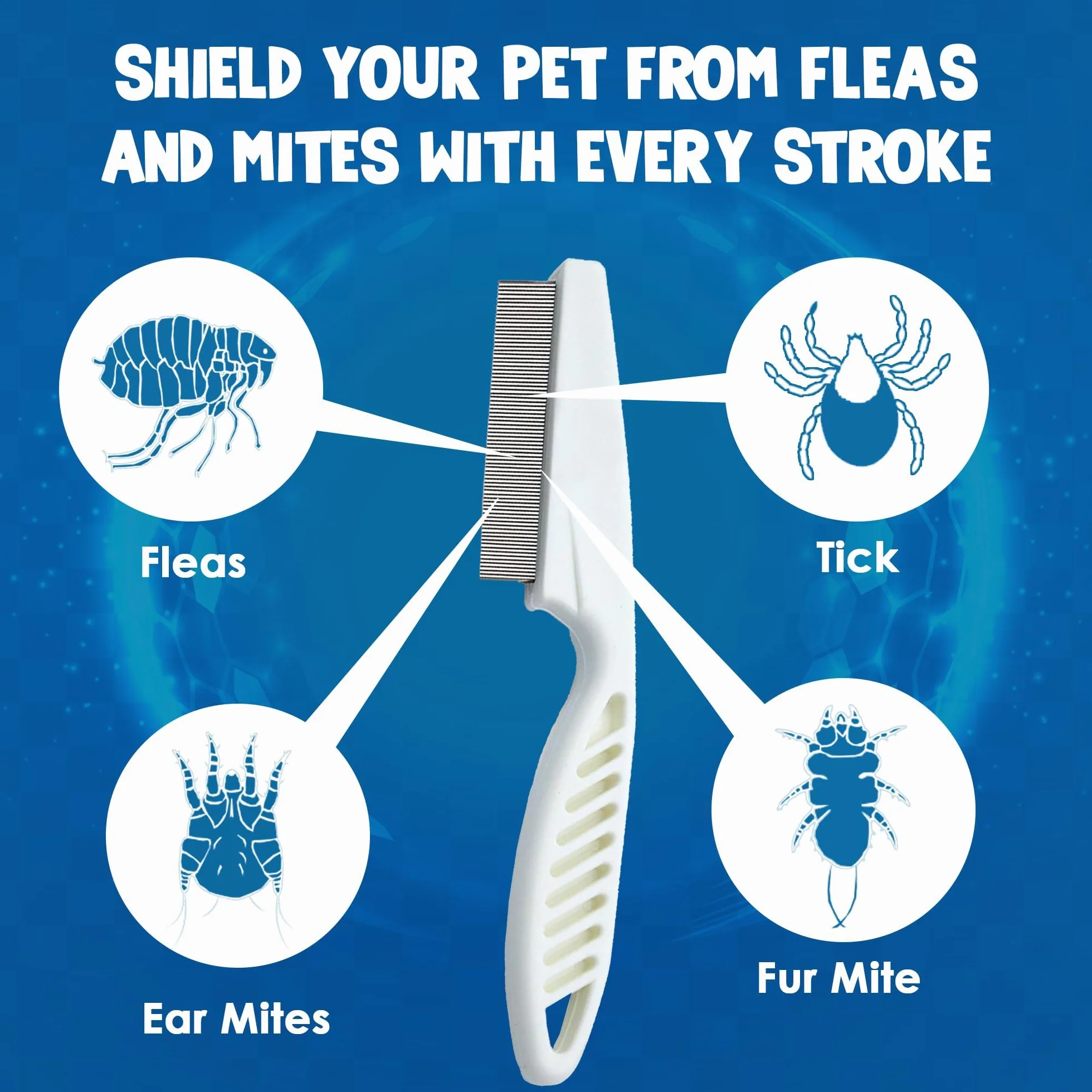 Peigne à puces anti-tiques pour chiens chats petits animaux outil toilettage professionnel poils courts longs prise en main confortable
