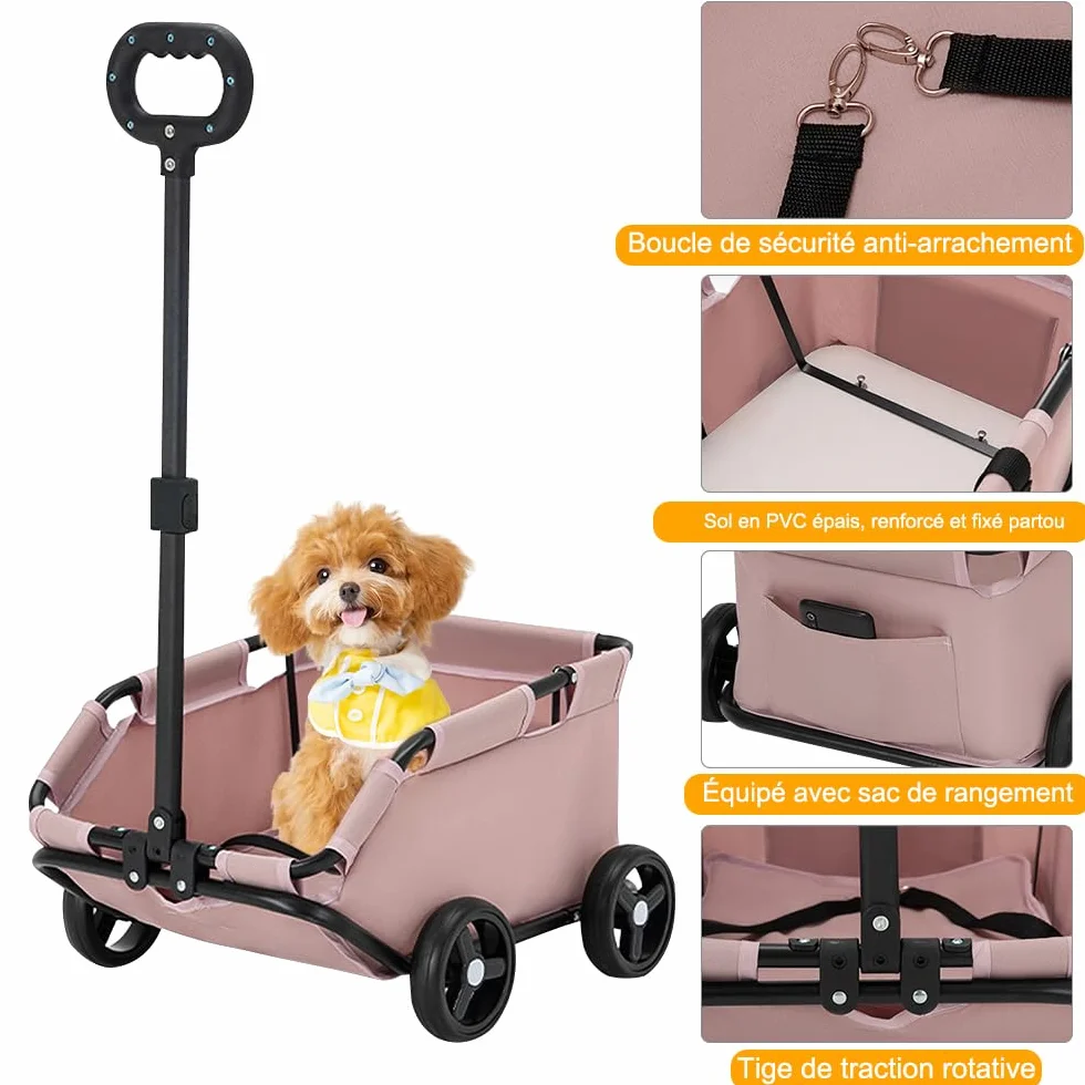 OHMG Poussette pour chien pliable 4 roues chariot coussin lavable 10 kg design ouvert