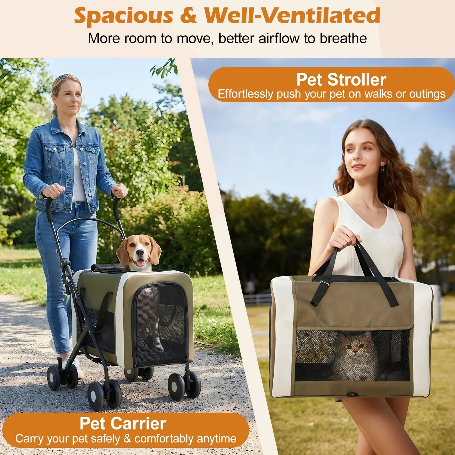 Poussette pour Chiens et Chats 30 kg 2 en 1 Pliable Transporteur