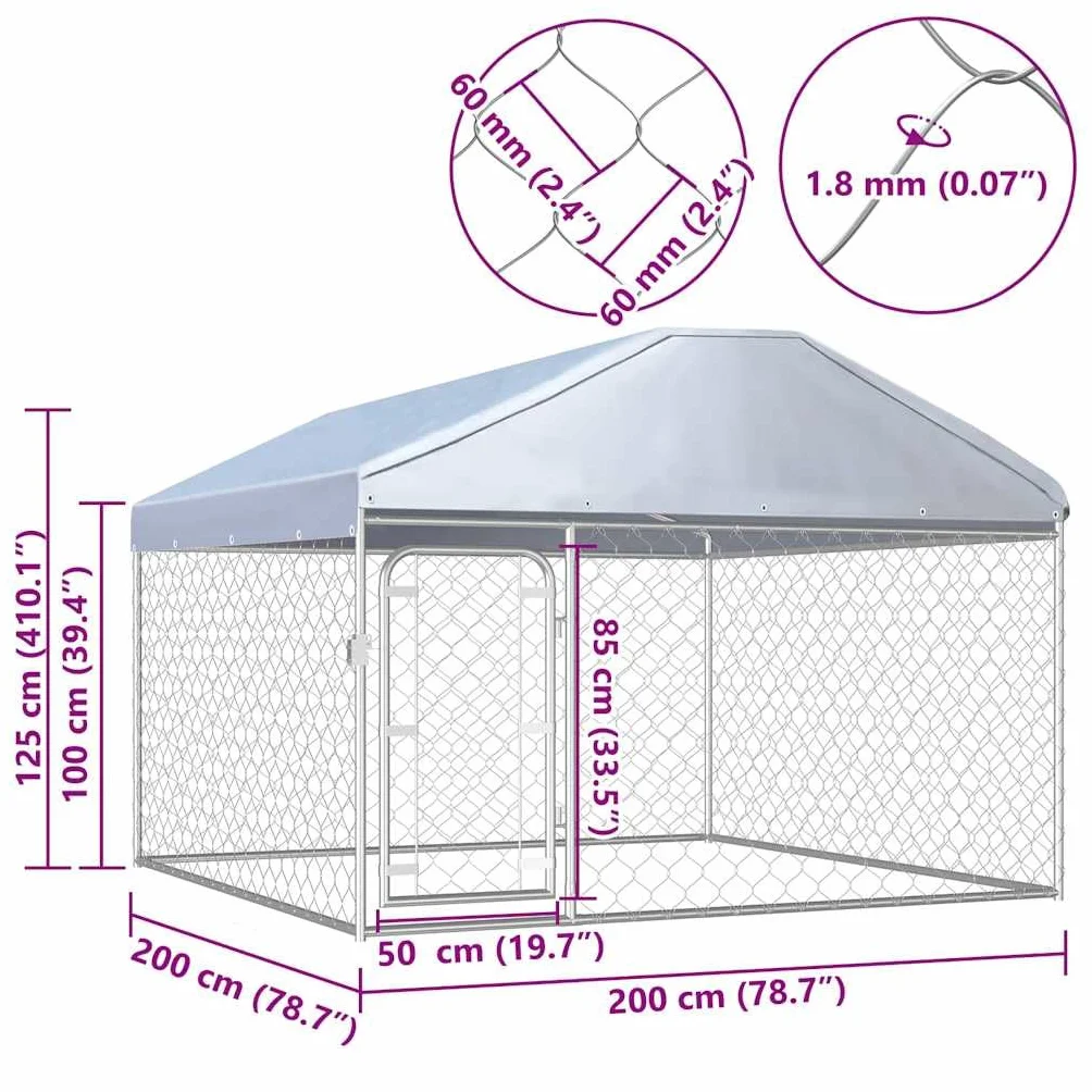 vidaXL Chenil d'Extérieur avec Toit pour Chiens 2x2x1,35 cm Enclos Cage