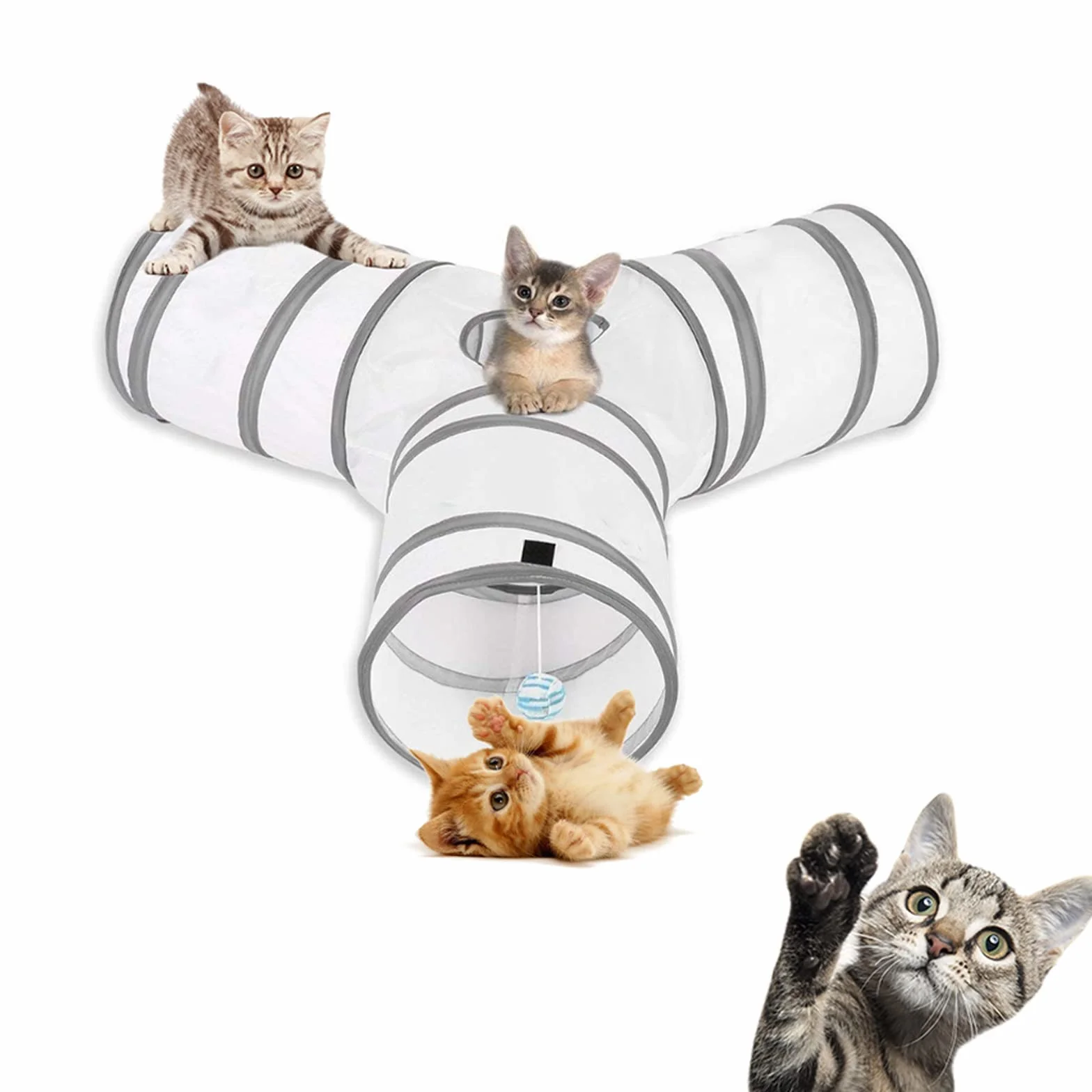 Tunnel de Jeu pour Chat et Chaton - Tunnel Pliable 3 Canaux pour Chat, Chiot, Lapin