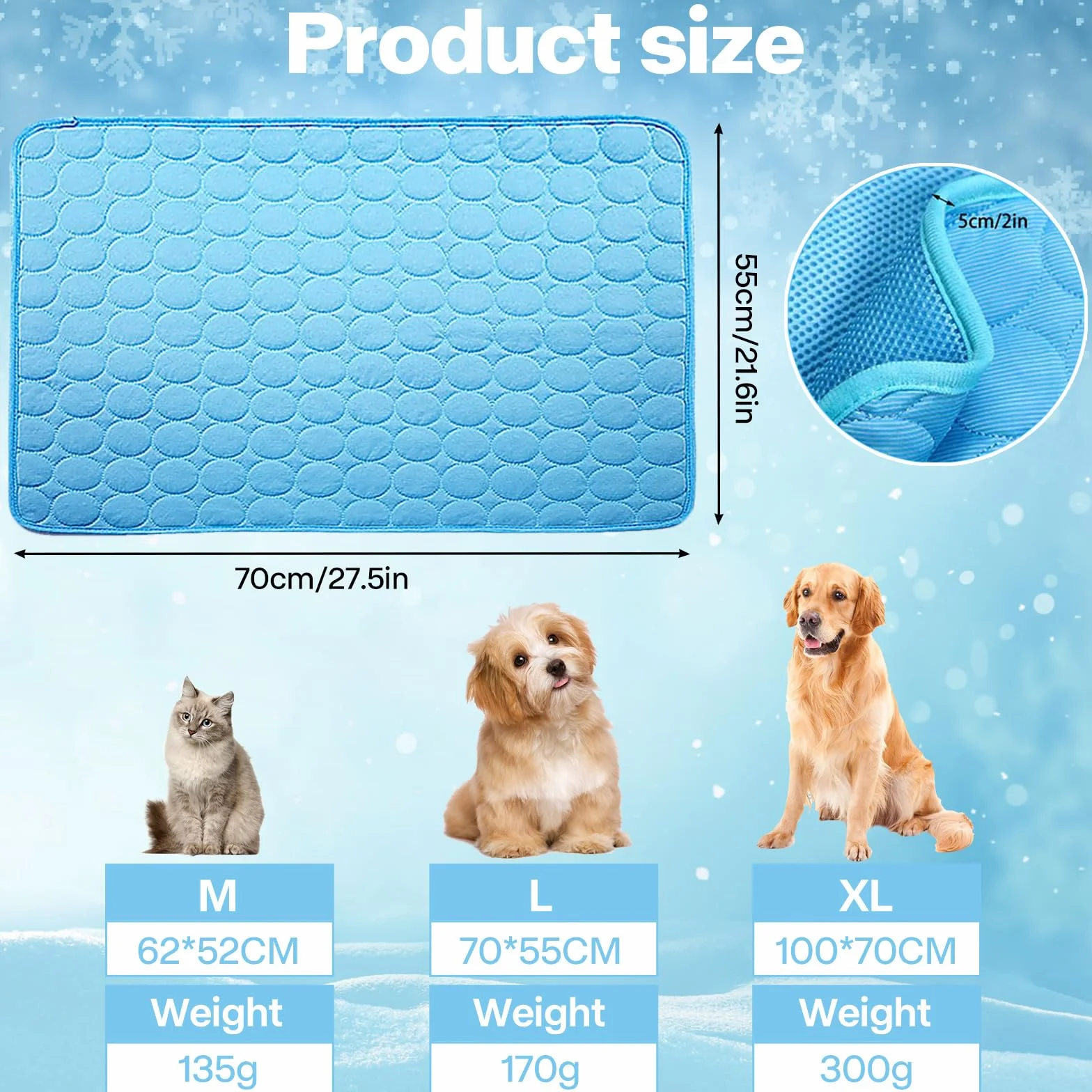 Tapis de Refroidissement pour Chien,Pet Cooling Ice Mat,Cats Dogs Cooling Bed,Tapis de Refroidissement Chien,Tapis Rafraîchissant pour Chiens et Chats Summer Pet Cooling Mat Indoor Outdoor (Bleu L)