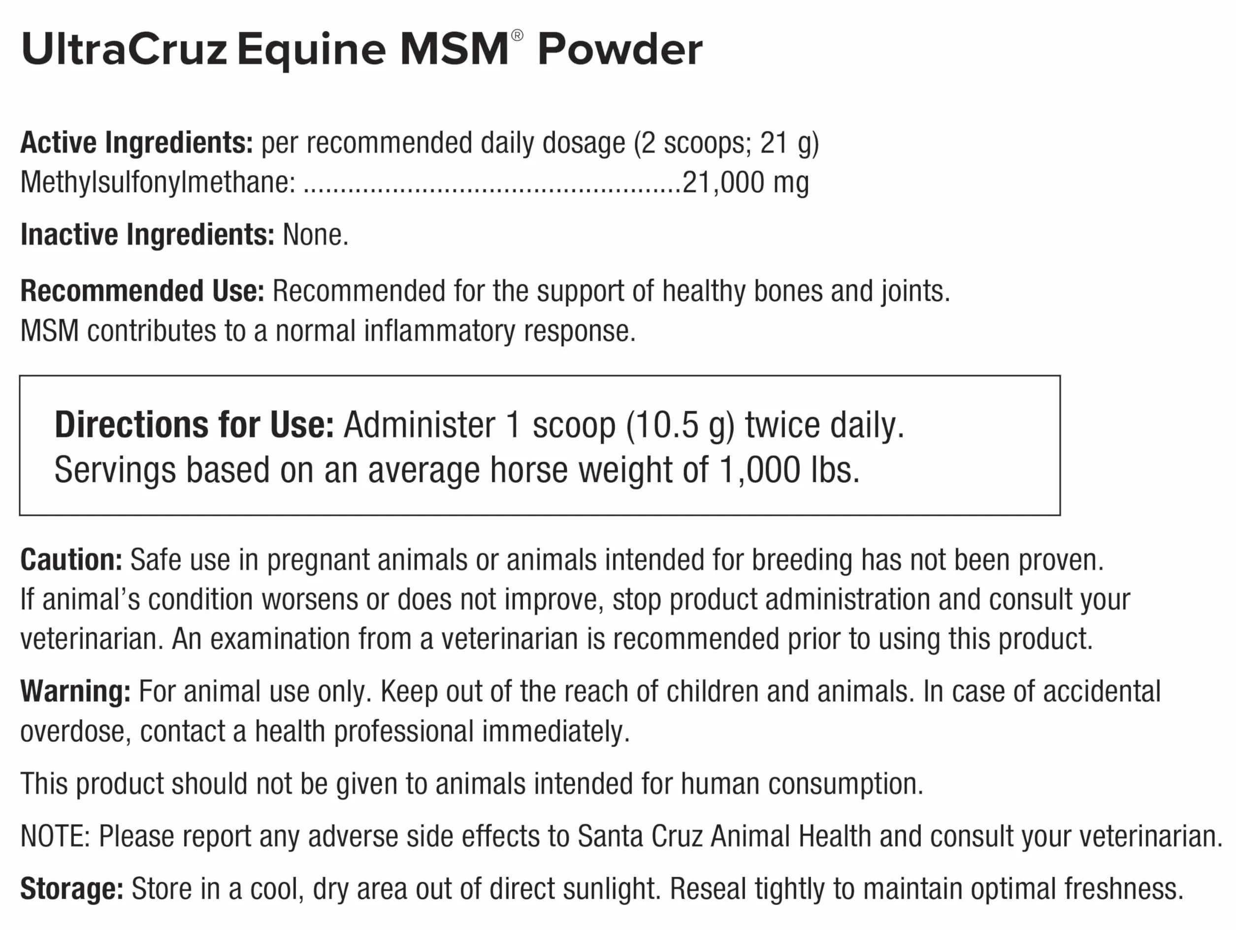 UltraCruz Equine MSM Powder, 4 LB