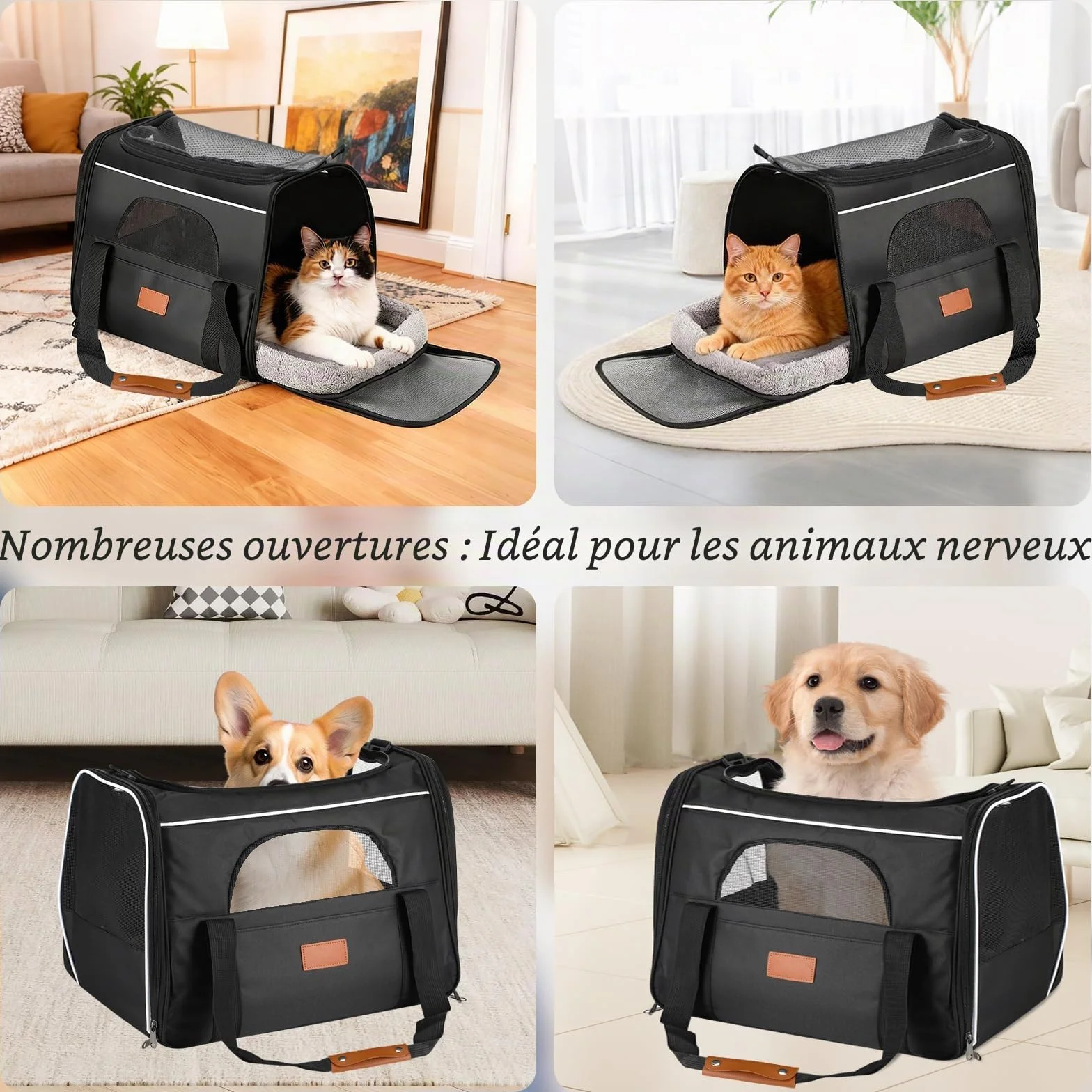 Transporteur pour Chat,Boîte de Transport pour Chat et Chien, Pliable avec bandoulière,Caisse de Transport Chat Respiran,Chats de Grande Taille et Moyenne jusqu'à 9 kgour