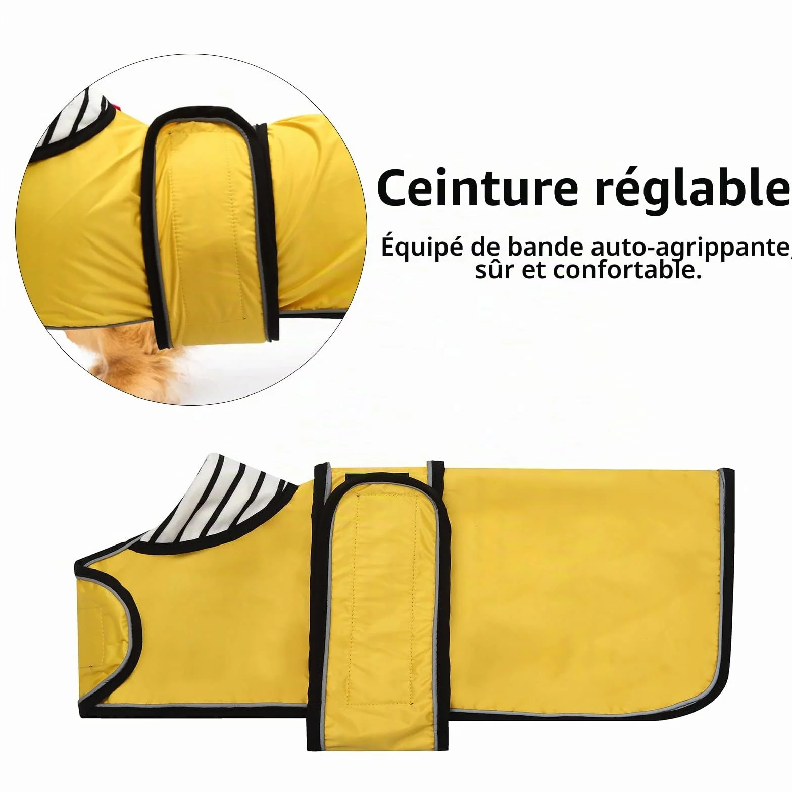 Imperméable Veste pour Chien Teckel réglable légère avec Sangles réfléchissantes et Trou pour Harnais Jaune
