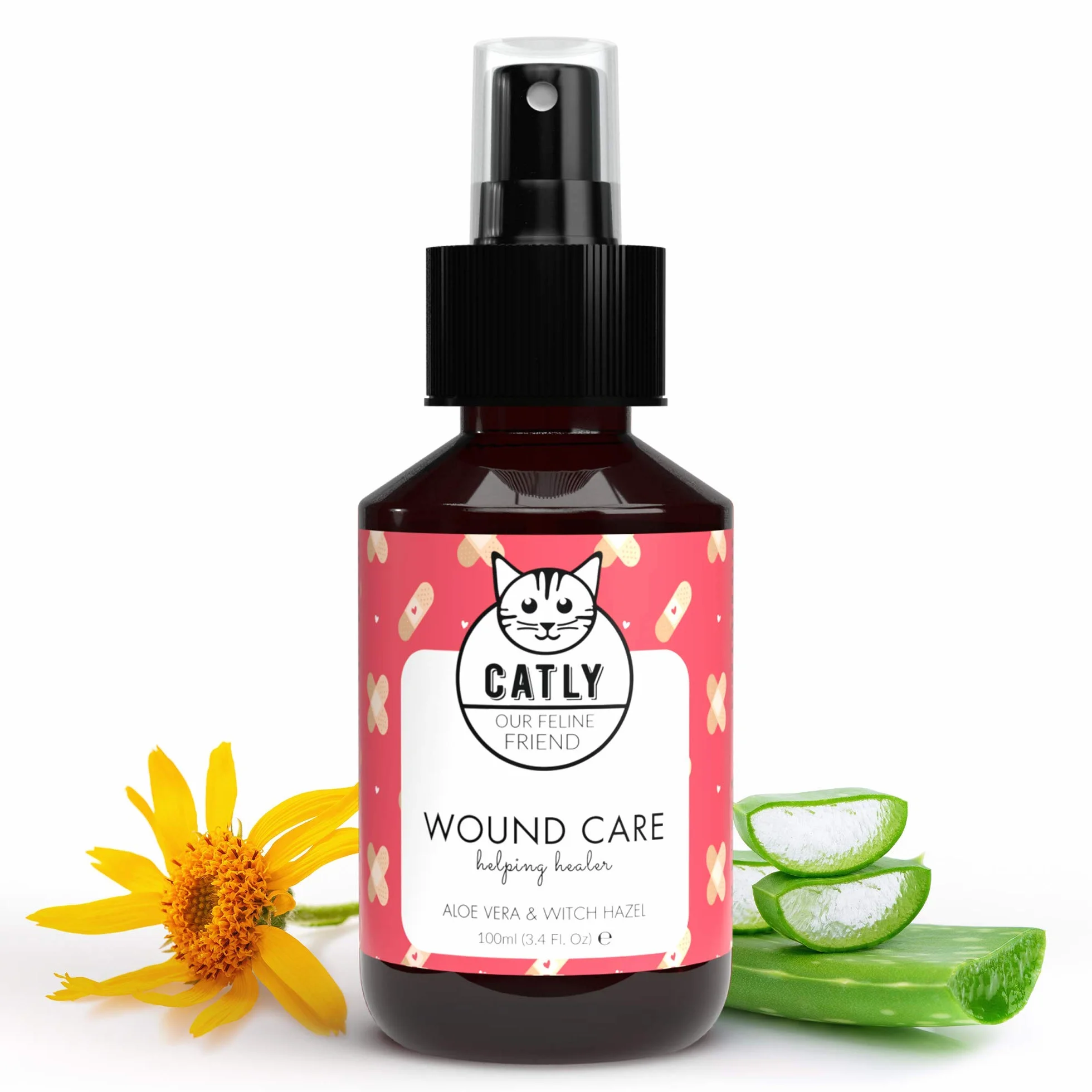 CATLY Spray Nettoyant de Plaie pour Chat - Hygiène et Santé du Chat Naturel - Aide au Toilettage - Hydrate et Protège la Peau - À l'Aloe Vera - 100 ml