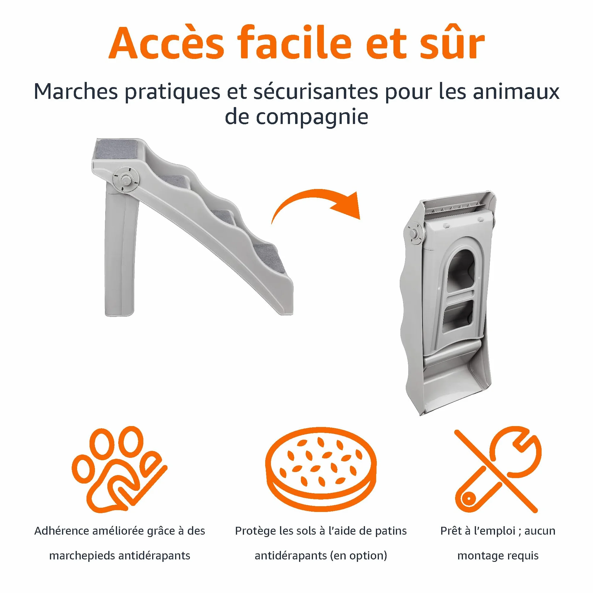 Amazon Basics Escalier pliable pour chiens et chats Gris 60.7 x 40.9 x 50.2 cm