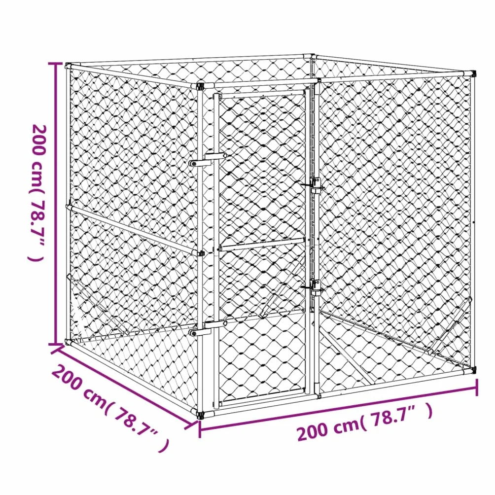 Toshilian Chenil d'extérieur pour Chien, Enclos Cage Métal Argenté 2x2x2 m Acier galvanisé