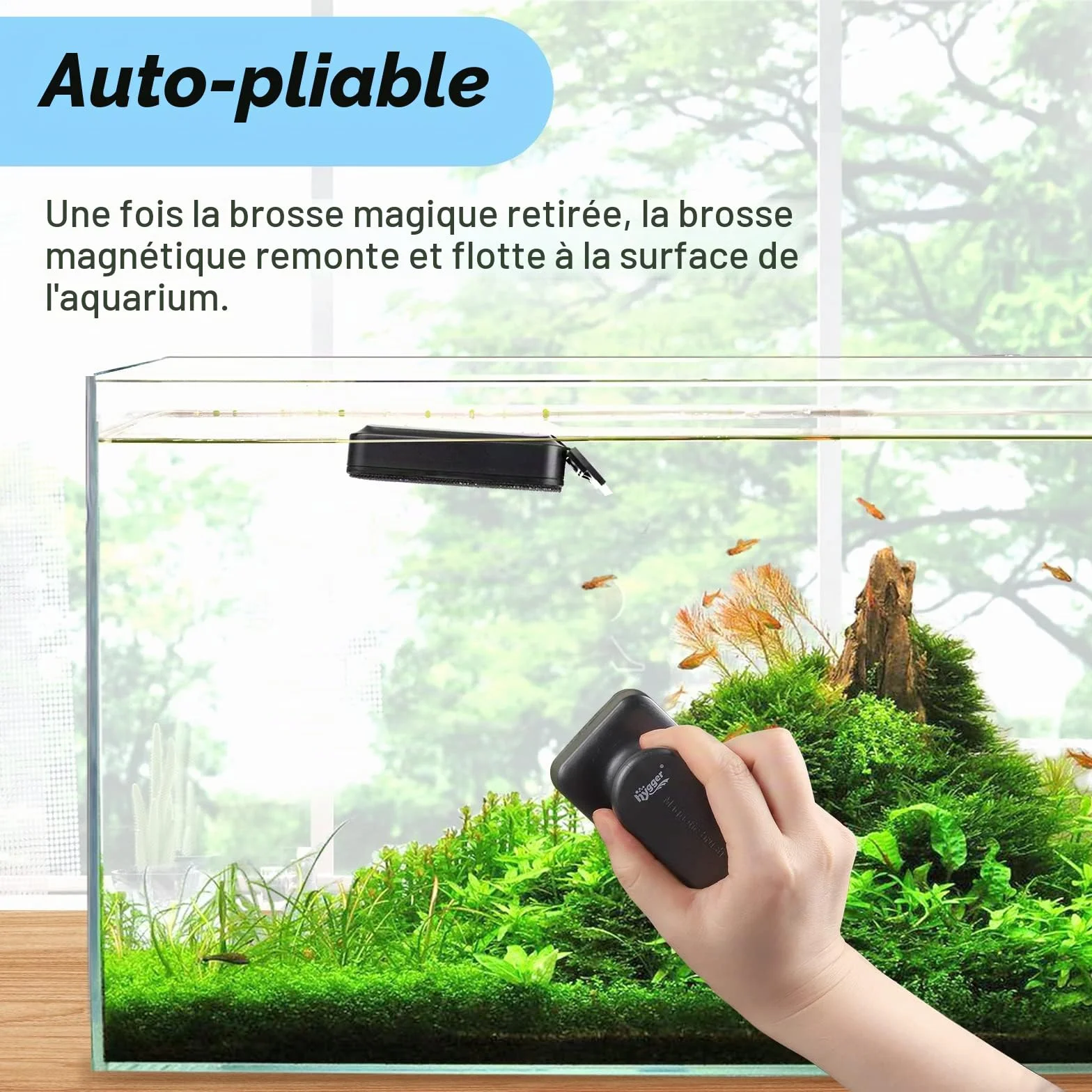 Hygger Brosse Aquarium Nettoyage Vitre, Grattoir Algues Magnétique avec Grattoir Amovible