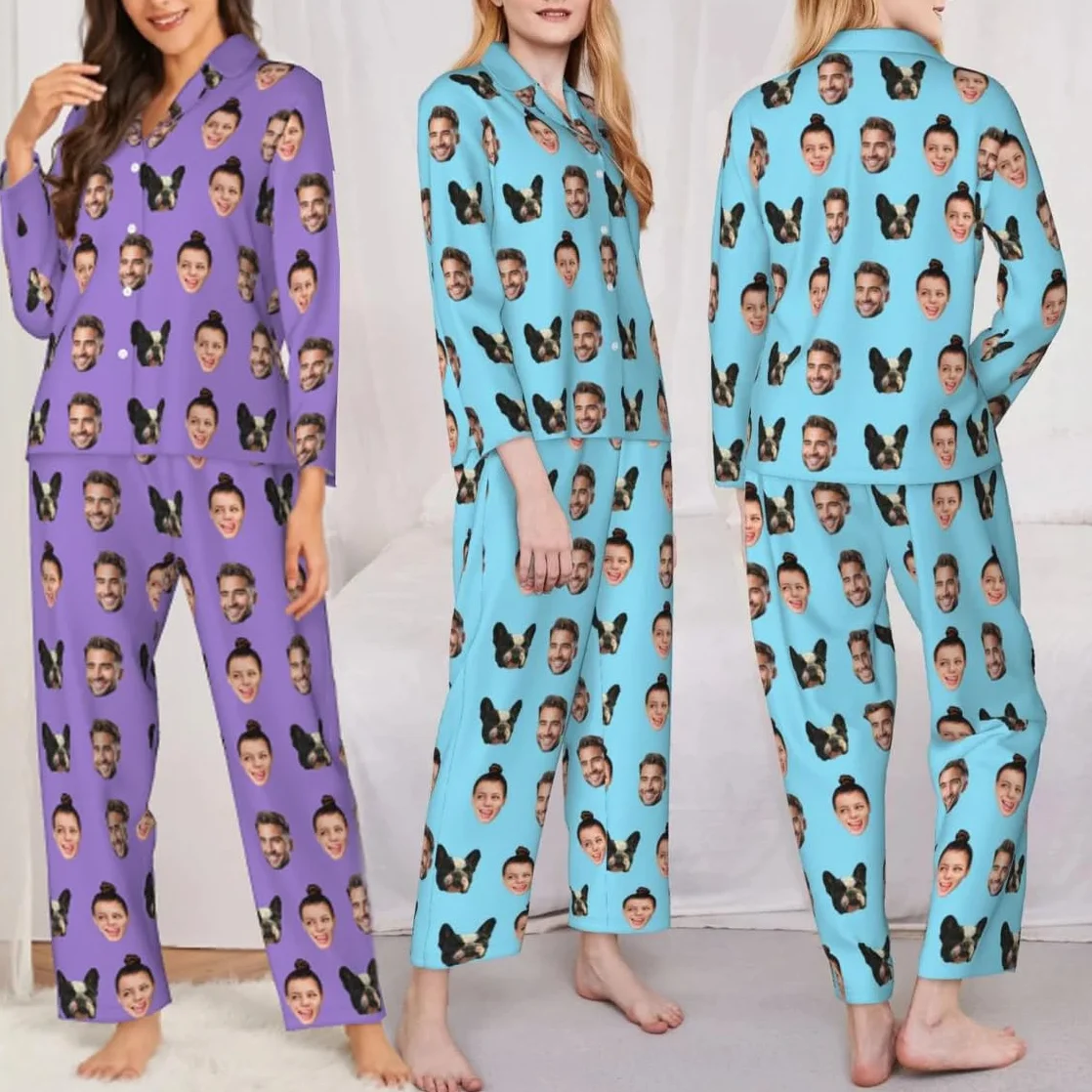 Pyjamas Personnalisés avec Photo Visages Chiens Chats Tenue Famille Assortie Anniversaire