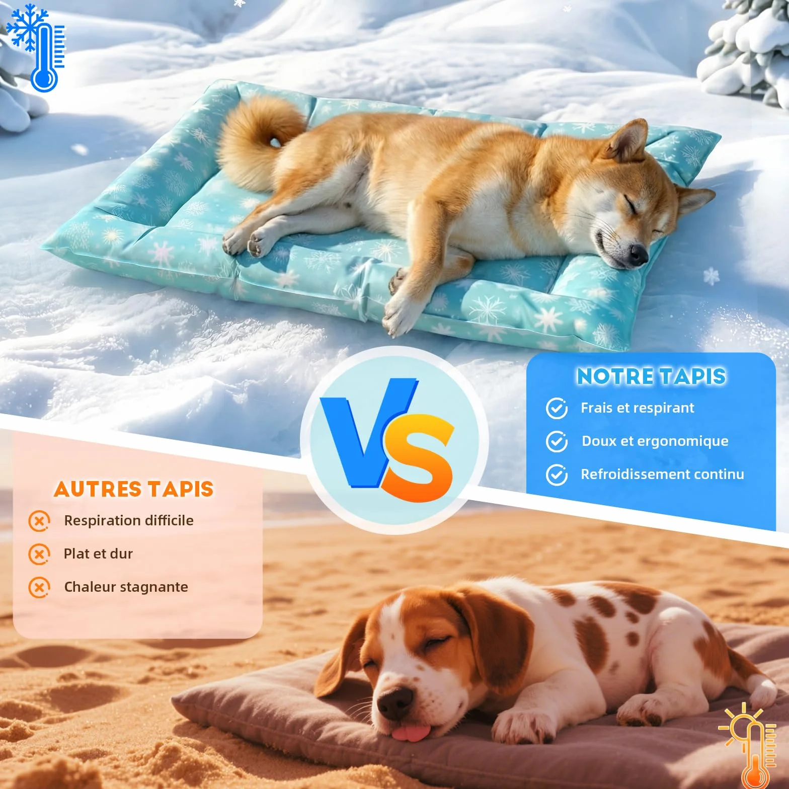 Tapis Rafraîchissant pour Chien et Chat 76 x 66 cm Gel Non Toxique Refroidissement