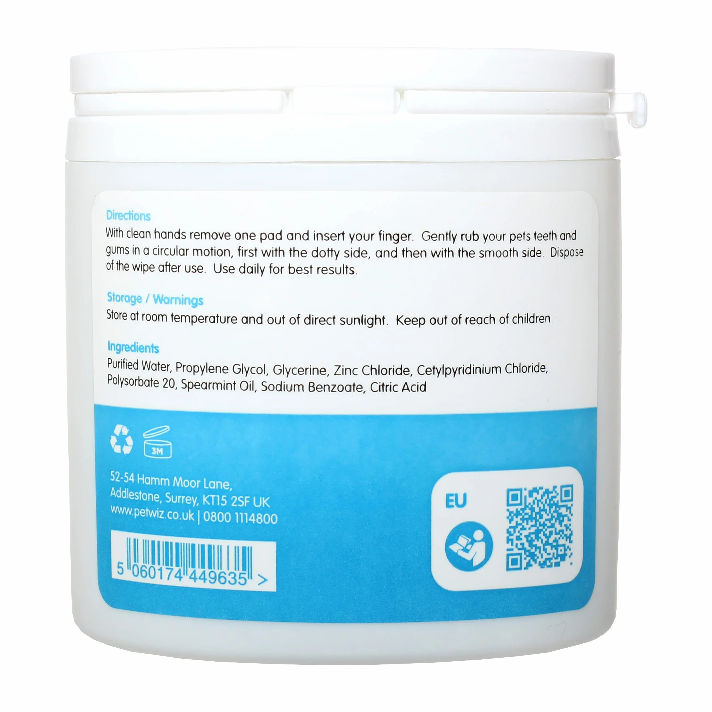 Lingettes dentaires à l'huile de Menthe Verte pour Chiens et Chats Pet Wiz