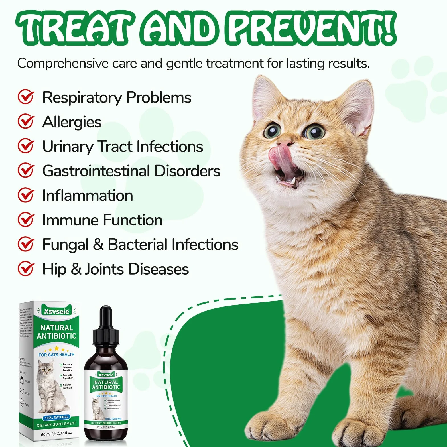 Antibiotiques naturels pour Chats, Soutien Immune & Allergy Itch Relief, 60 ML