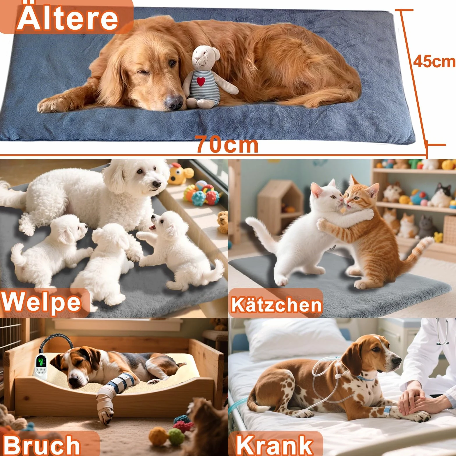 Coussin chauffant 70 x 45 cm pour animaux de compagnie - Tapis chauffant anti-morsure pour chat - Anti-morsure - Tapis chauffant pour chien - Couverture chauffante pour chat - Température réglable