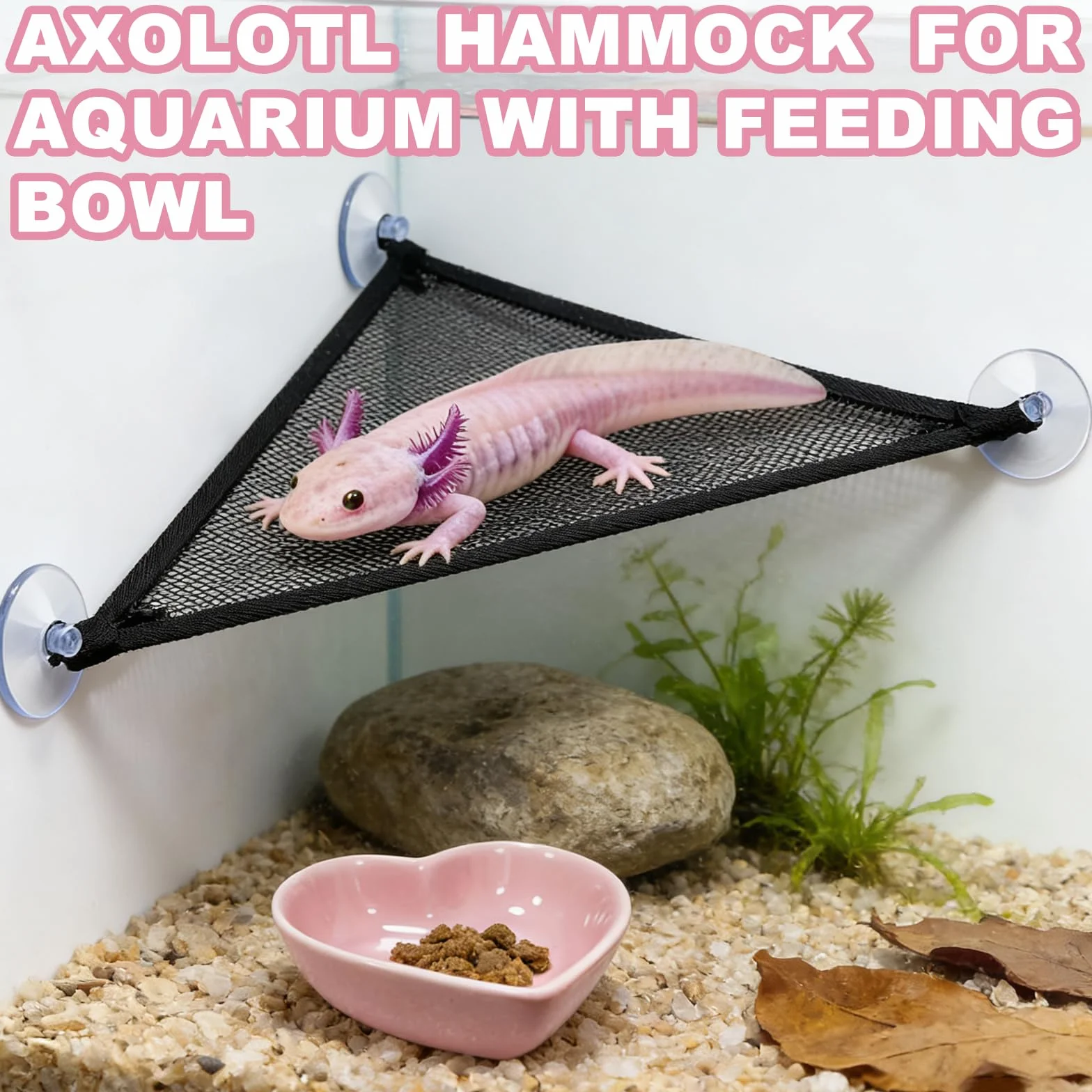 Axolotl Hamac pour aquarium avec gamelle, accessoires de réservoir Axolotl – Hamac en maille respirante pour reptiles avec plateau d'alimentation pour dragons barbu, geckos, lézards, serpents