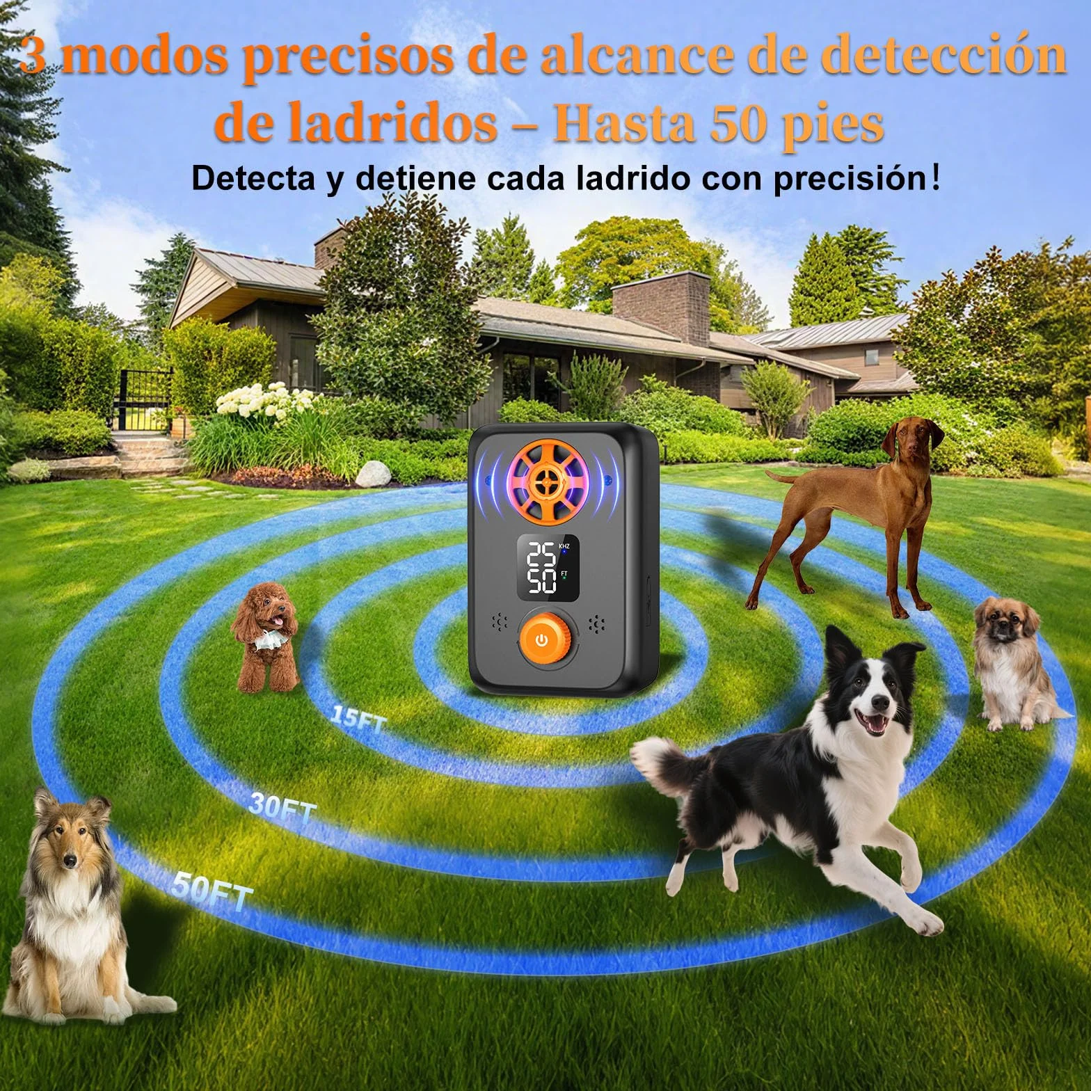 Anti Aboiement Chien Ultrason Puissant 5 Fréquences Ajustables 3 Portées Arrêt Automatique Intérieur Extérieur