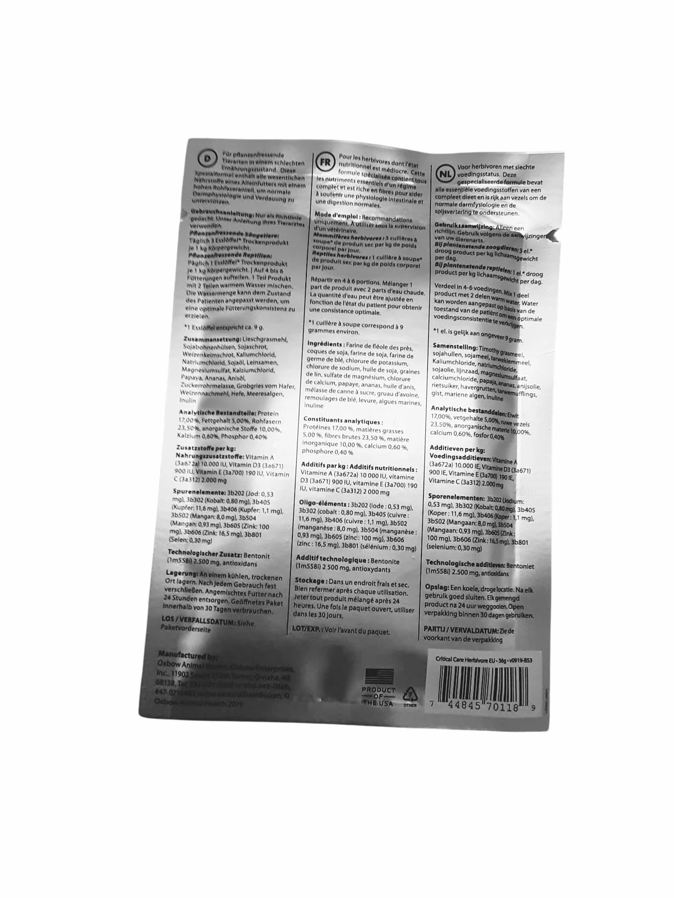 Critical Care 36 g animaux de compagnie manque appétit mauvais état nutritionnel après opérations