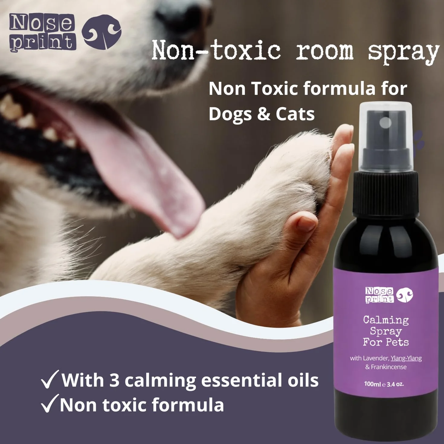 Spray apaisant naturel pour chiens et chats lavande ylang-ylang encens 100 ml