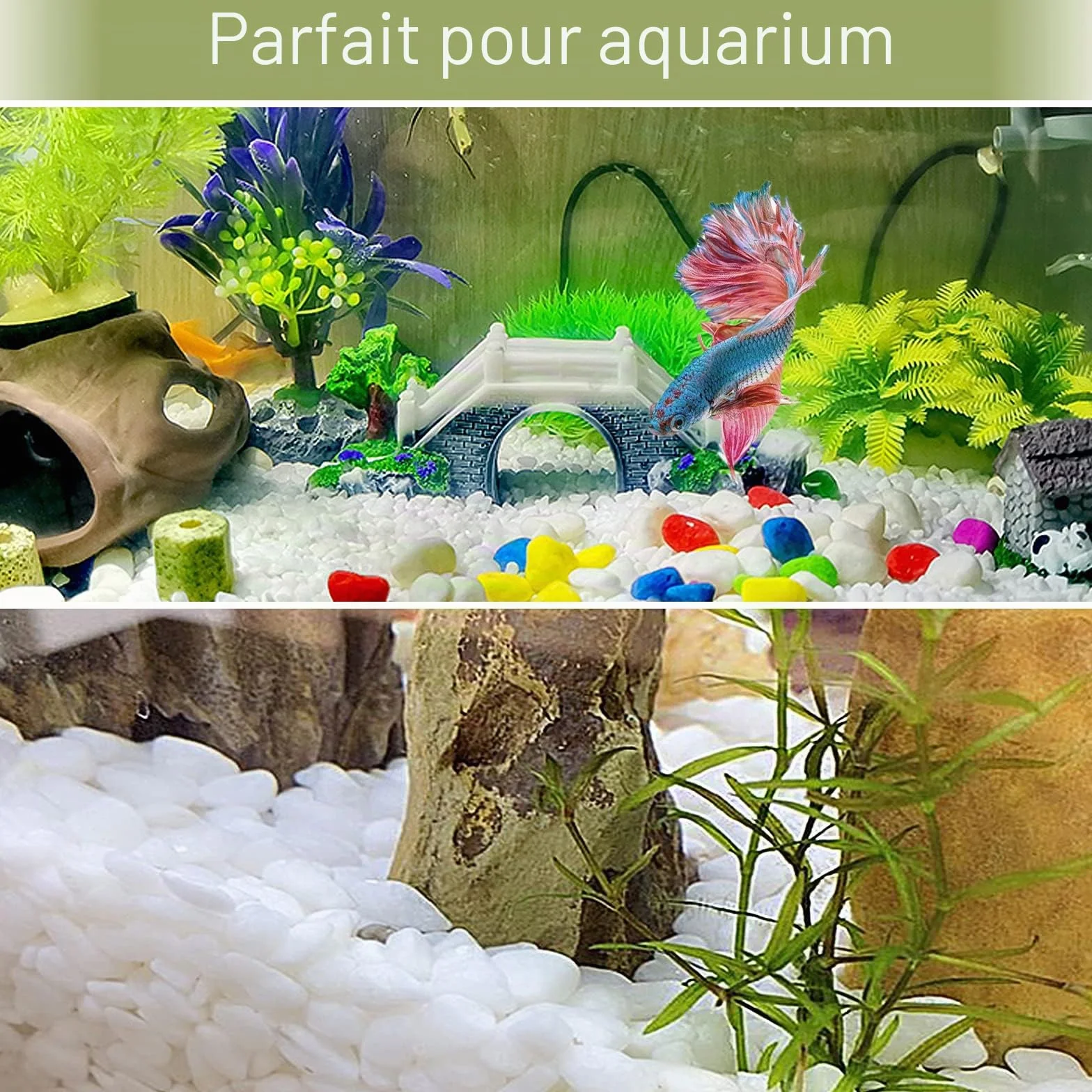Gravier Galets Pierres Petits Cailloux de Marbre Blanc Naturels Cailloux Décoratifs Blancs pour Aquarium Décorations de Jardin Pots de Fleurs et Plantes Vase, 500g