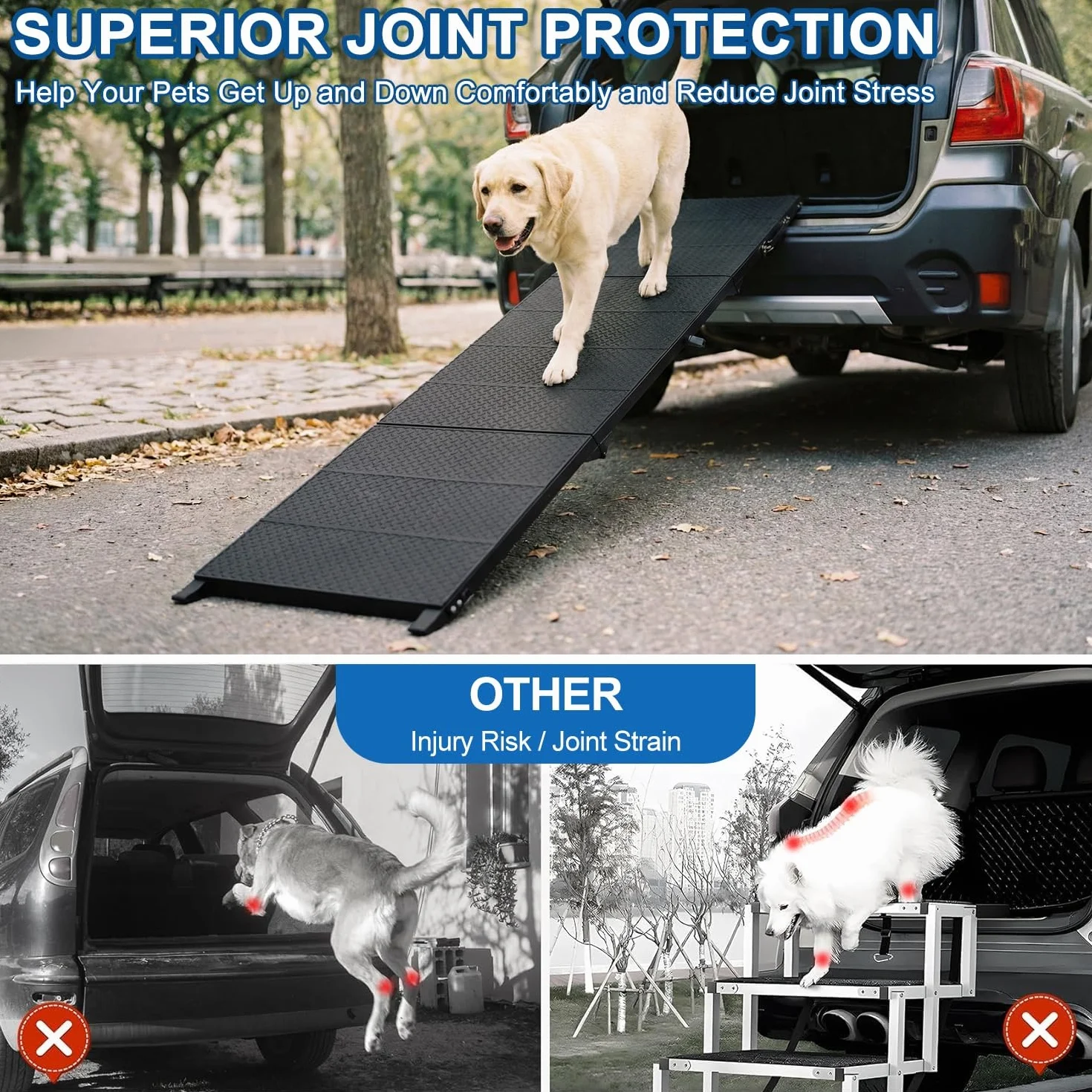 Niubya Escalier Pliable Rampe pour Voitures 180cm x 47,5 cm, Extra Longue en Aluminium pour Chiens Grande Taille jusqu'à 113 kg, Rampe Portable et imperméable pour SUV, camions