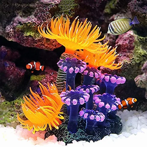 Corail Artificiel Anémone Lumineuse Silicone Décoration Aquarium