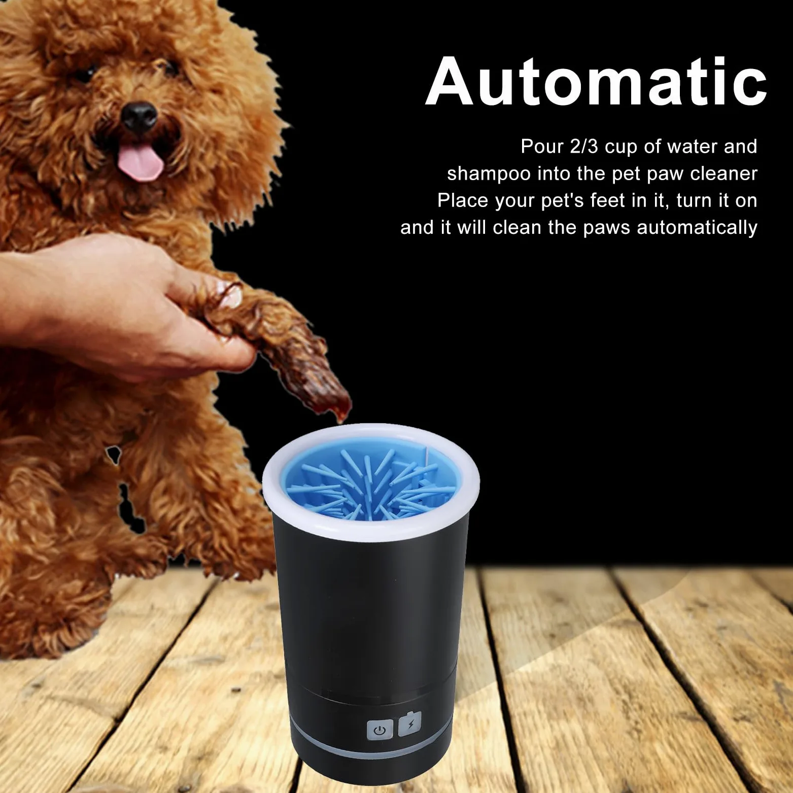 Nettoyeur automatique pour chien, laveuse électrique douce, rechargeable par USB, machine de nettoyage des pattes de chien pour chiens et chats de petite et moyenne taille (noir blanc)