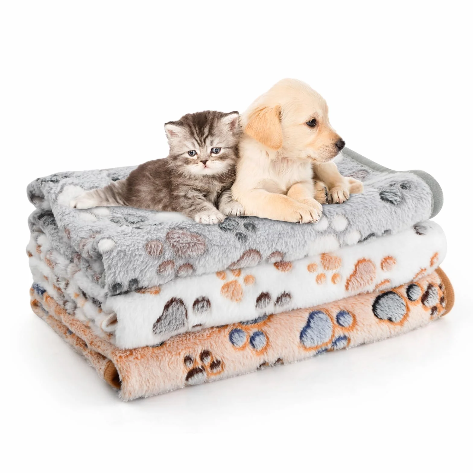 Couvertures pour Animaux 3Pcs, Flanelle Doux Chaud, Imprimé Patte, 52 x 76 cm, pour Chien Chat